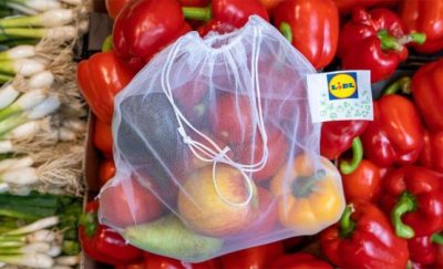 Image of a reusable drawstring bag for holding fruit and veg at the supermarket