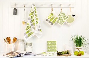 Image of a kitchen scene with  Jangneus eco friendly cloths in, to help you switch to more eco friendly cloths and sponges