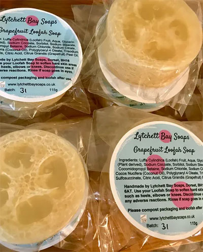 Lytchett Bay Soaps. This one is the grapefruit and loofah which is entirely compostable after use, including the packaging!