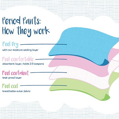 Diagram to help explain how Cheeky Wipes Period Pants work.