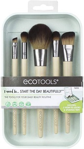 Image of a set of EcoTools make up brushes. These products are cruelty free and made from recycled aluminium, made with renewable bamboo and use recyclable packaging.