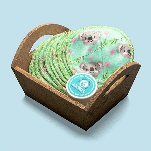 Image of a Reusable Make-up Removal Wipes kit for hot cloth cleansing, in a Koala face print design.
