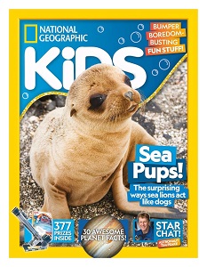 Image of a front cover of National Geographic Kids magazine, which can be purchased as a gift for children.