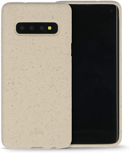 Image of an Eco-Friendly Pela Samsung S10 Phone Case in sea shell colour. 100% compostable.