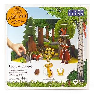 Image of a plastic free Gruffalo Pop-out Playset. Easy to assemble and no glue required, the pop out pieces can connect to one another.