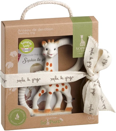 Image of the teething ring Sophie La Girafe, made from 100% natural rubber and safe food grade paint.